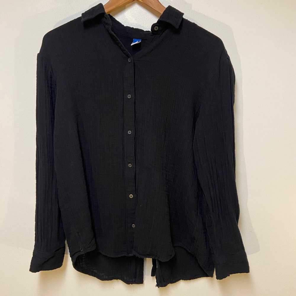 Old Navy Gauze Long Sleeve Demi Shirt Women Small Black Open Back Tie Bohemian